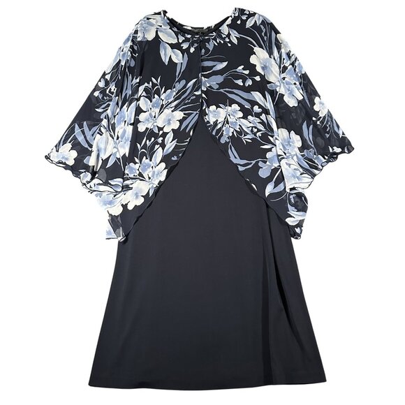 Connected Apparel Dress Womens 8 Floral Overlay Chiffon Midi Cape Sleeve Cocktai - Picture 1 of 10